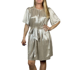 Sabina Musayev Gold Belted Metallic Shimmer Mini Dress SZ S